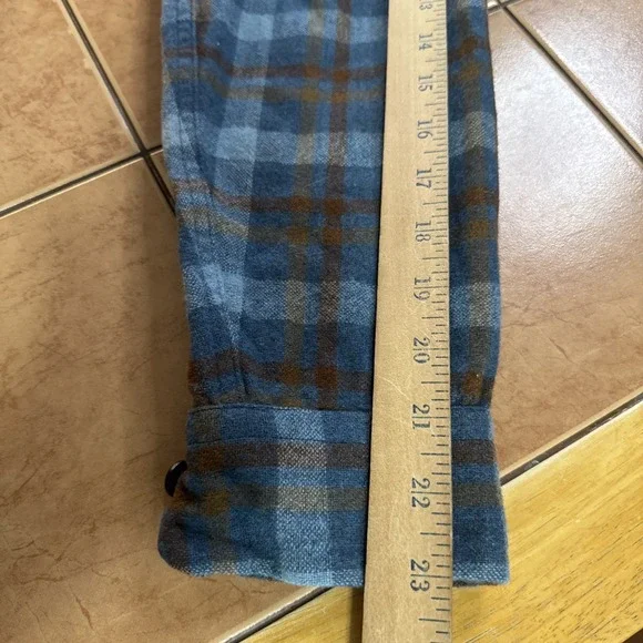 VTG Pendleton Board Shirt Blue Plaid Wool Flap Pockets Loop Collar Men's Sz Med